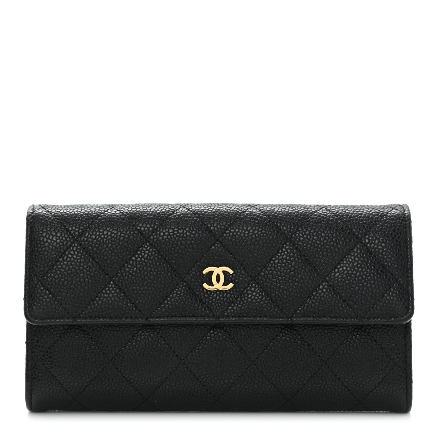 Caviar Quilted Large Gusset Flap Wallet Black