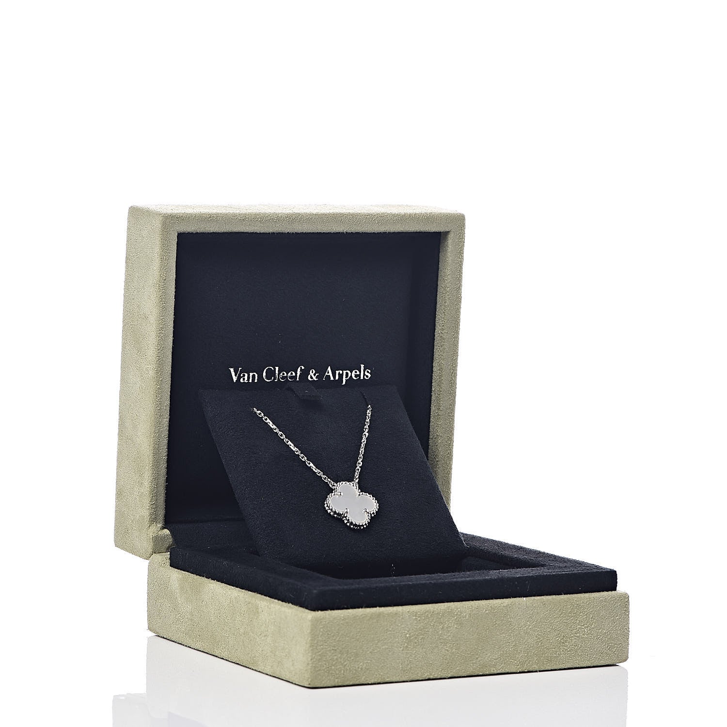 Van Cleef & Arpels 18K White Gold Mother of Pearl Vintage Alhambra Pendant Necklace 7 of 7
