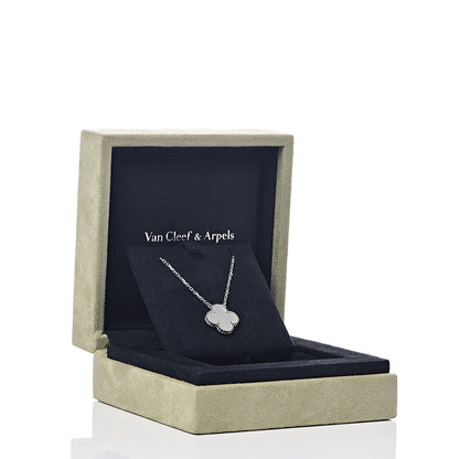 Van Cleef & Arpels 18K White Gold Mother of Pearl Vintage Alhambra Pendant Necklace 7 of 7