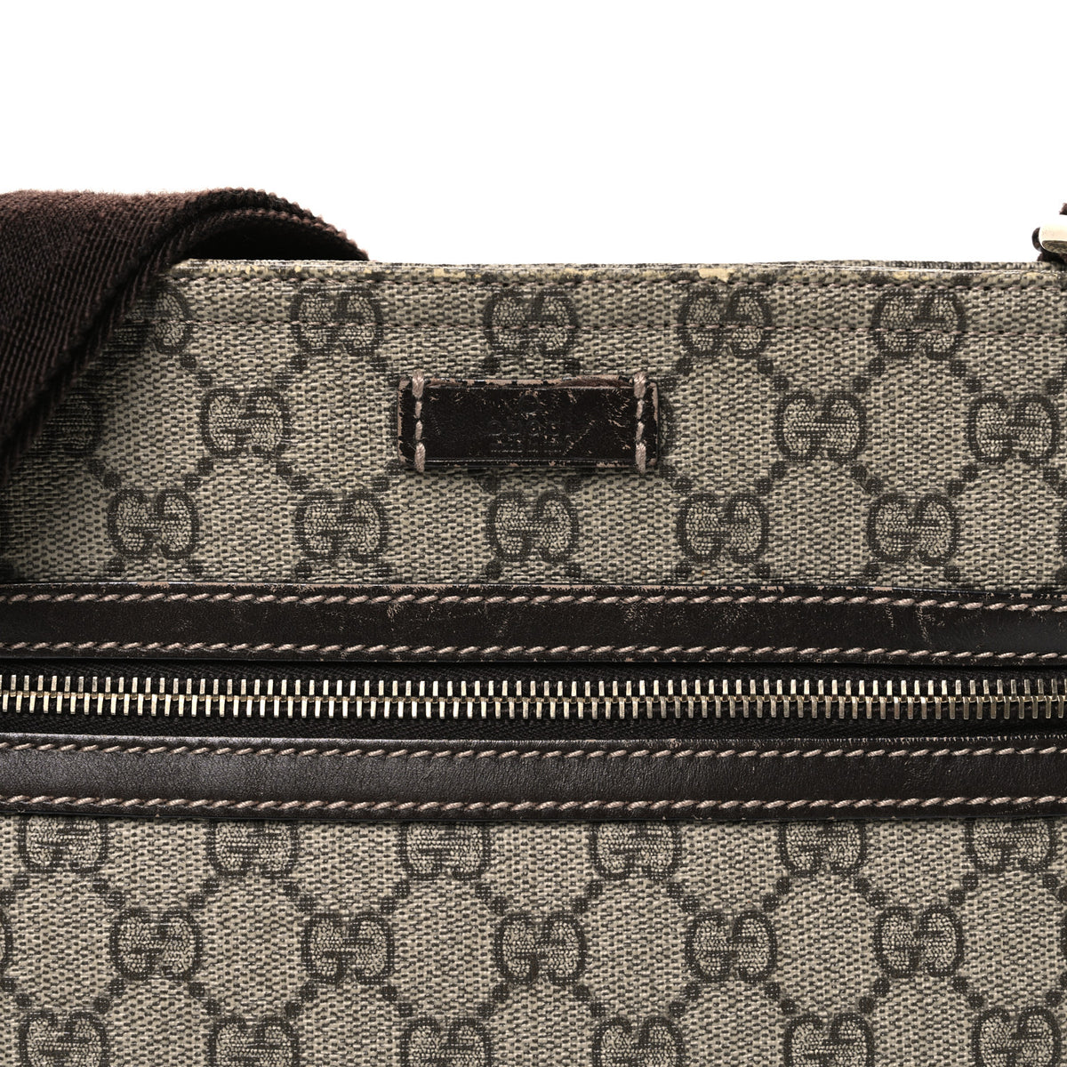GG Supreme Monogram Selleria Calfskin Small Flat Side Zip Messenger Bag Beige Ebony Cocoa Dark Chocolate