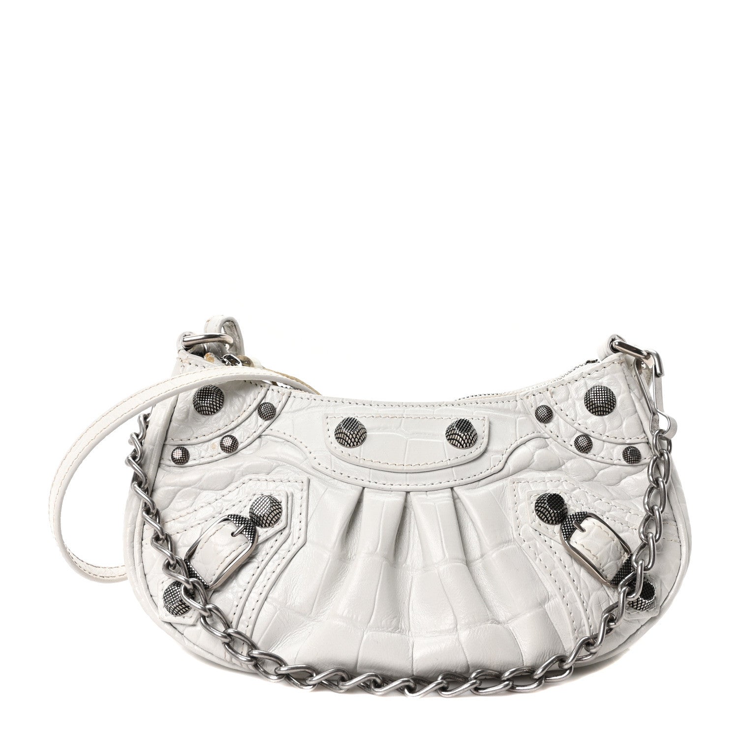 Balenciaga Extra Supple Calfskin Crocodile Embossed Le Cagole Mini Purse With Chain White 1 of 17