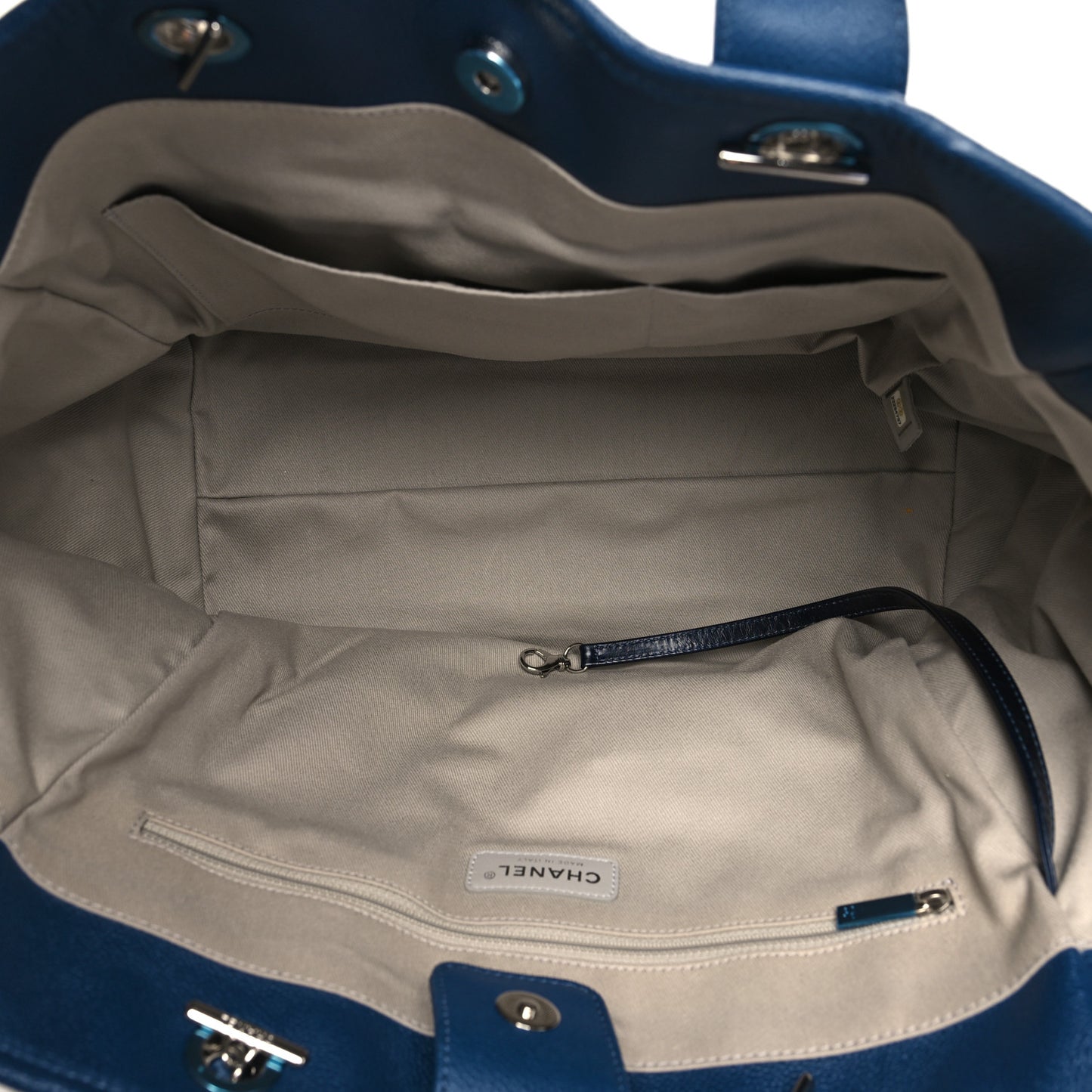 Glazed Calfskin Medium Deauville Tote Blue