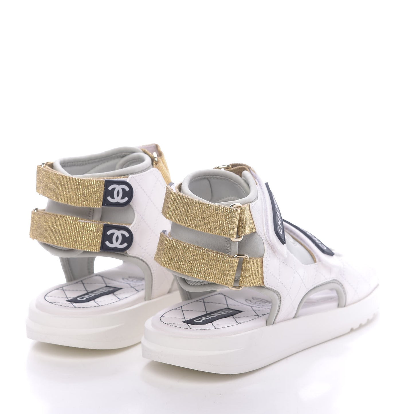 Goatskin Fabric Gladiator Sandals 39.5 White Light Grey Navy Blue