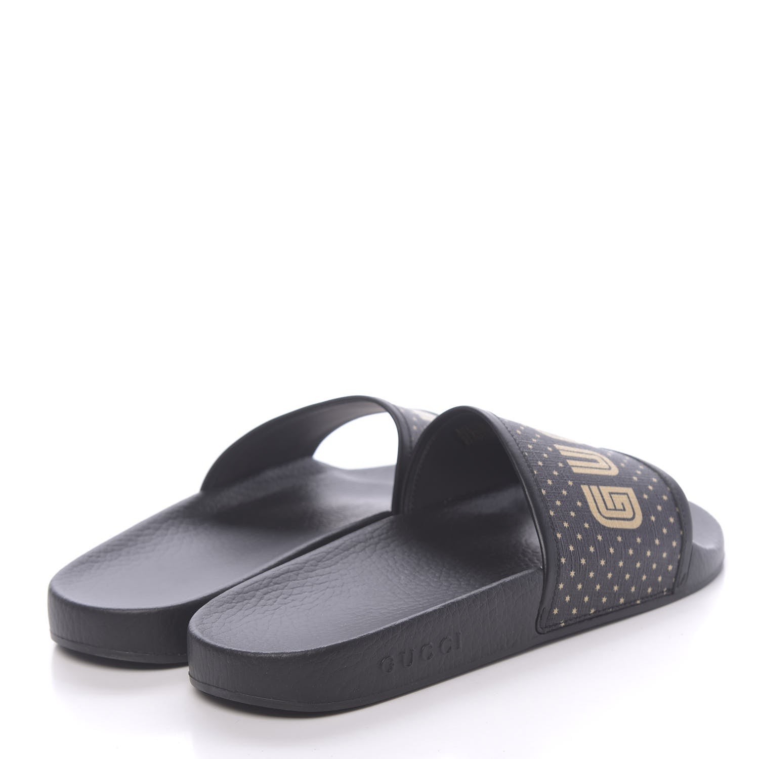 Gucci X SEGA Supreme Canvas GUCCY Stars Womens Slide Sandals 42 Black Gold 4 of 11