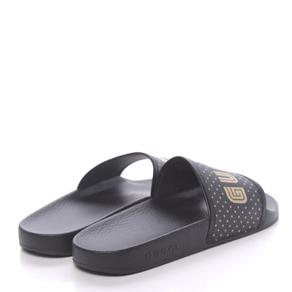 Gucci X SEGA Supreme Canvas GUCCY Stars Womens Slide Sandals 42 Black Gold 4 of 11