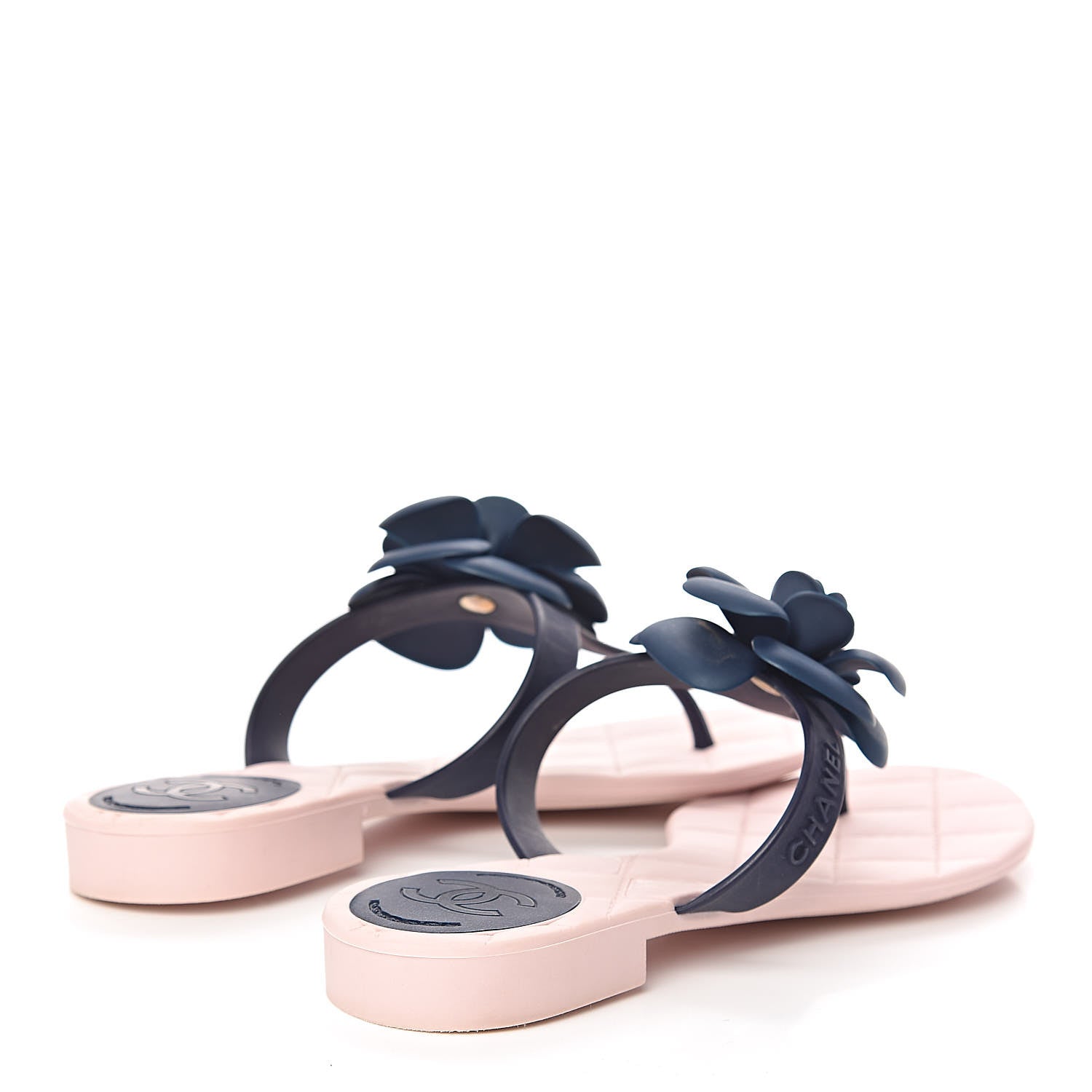 Chanel Jelly Camellia Thong Sandals 38 Navy Pink 5 of 10