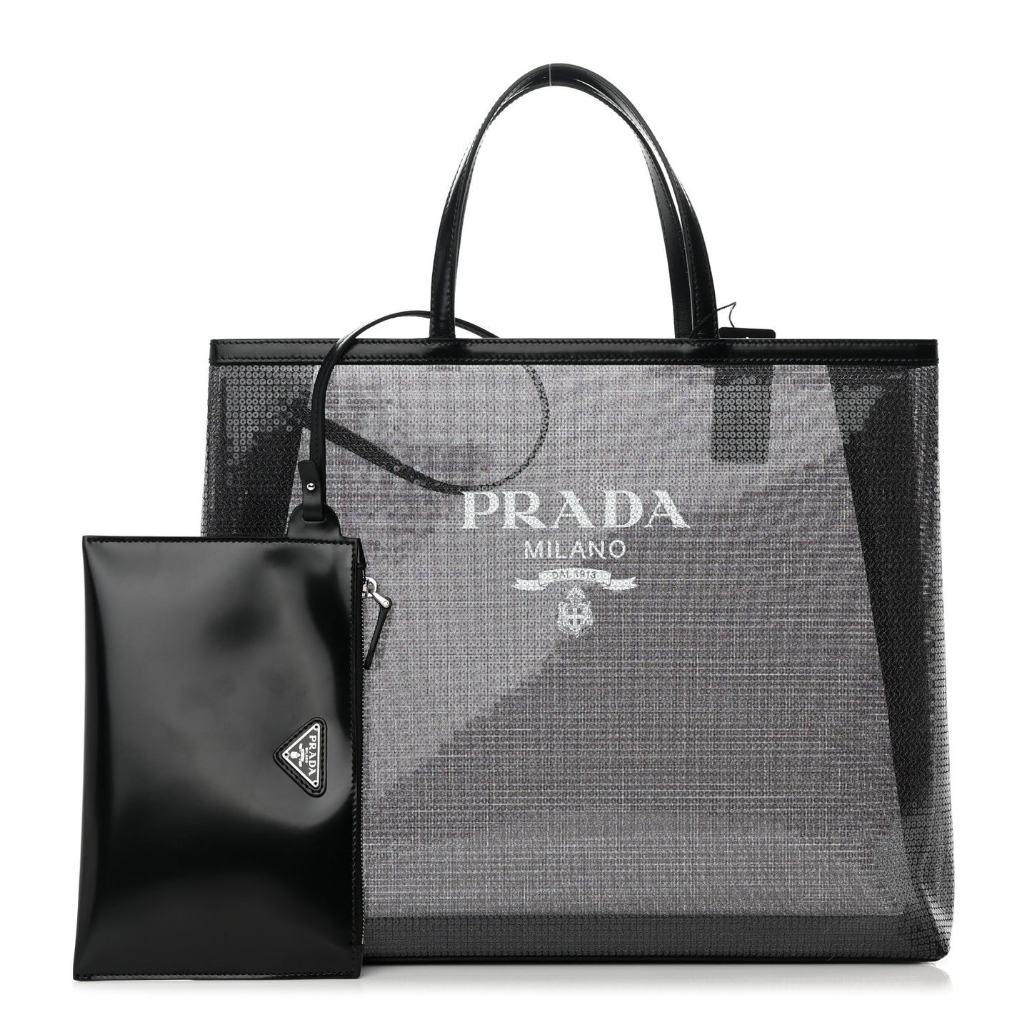 Mesh Sequin Spazzolato Logo Tote Black