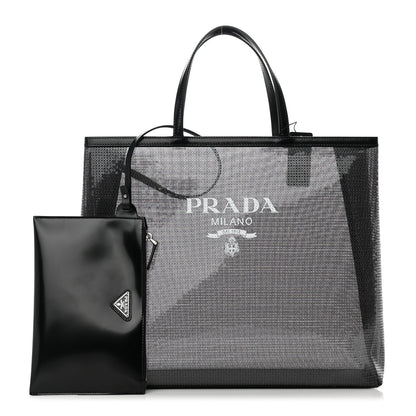 Prada Mesh Sequin Spazzolato Logo Tote Black 1 of 15