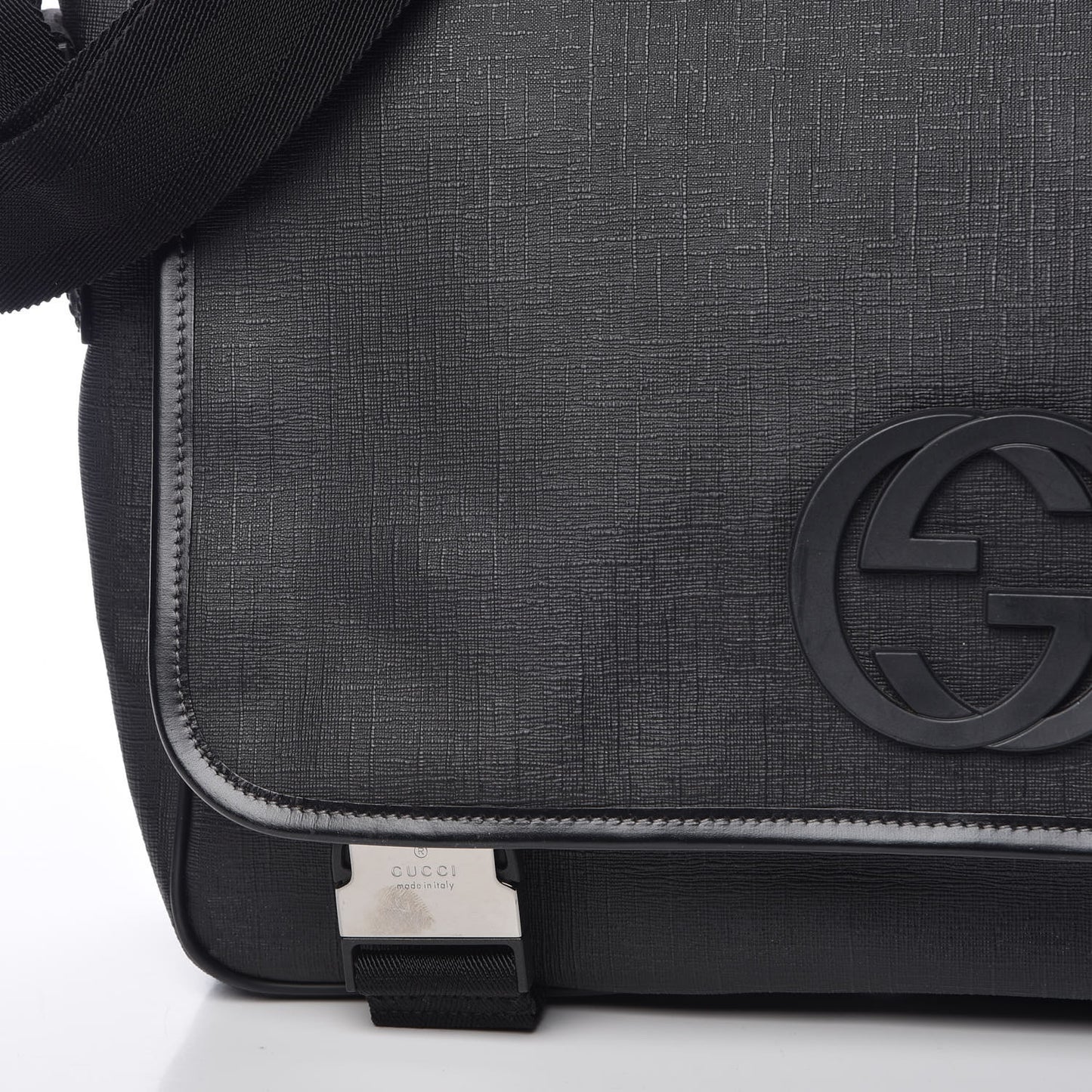 Coated Canvas Interlocking G Double Buckle Flap Messenger Bag Black