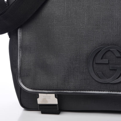 Gucci Coated Canvas Interlocking G Double Buckle Flap Messenger Bag Black 10 of 10