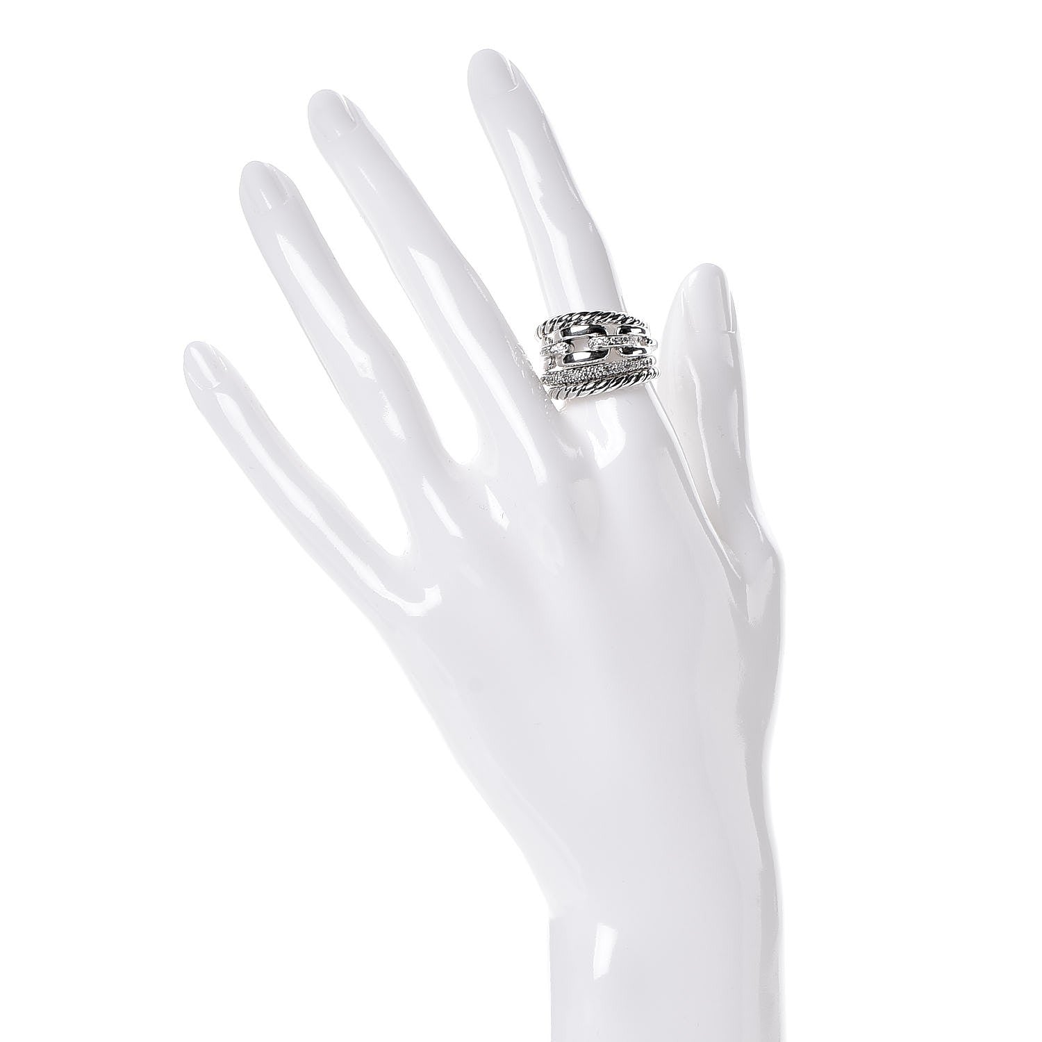 David Yurman Sterling Silver Diamond Wellesley Link 4 Row Ring 53.5 6.5 2 of 5