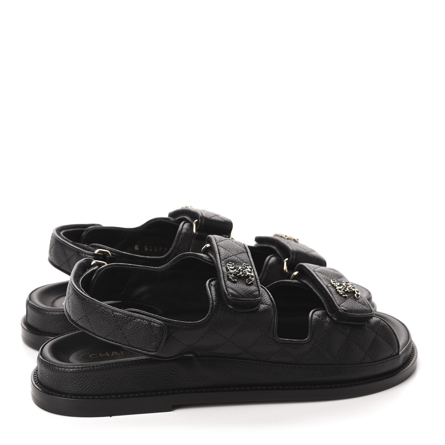 Grained Calfskin Velcro Dad Sandals 39.5 Black