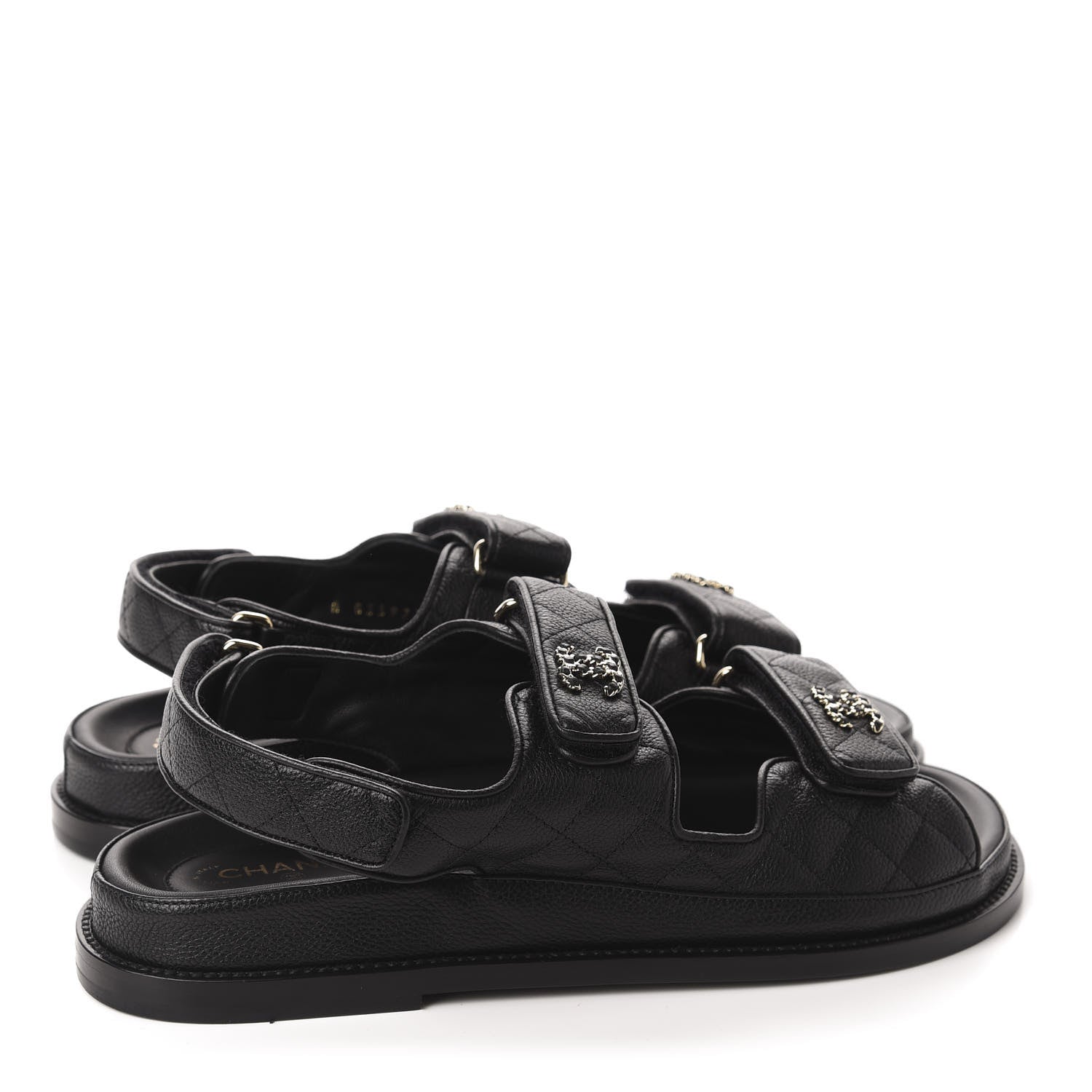Chanel Grained Calfskin Velcro Dad Sandals 39.5 Black 4 of 10