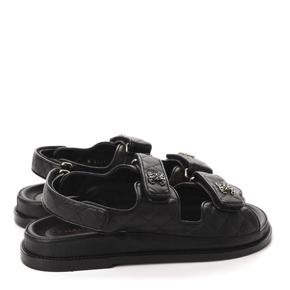 Chanel Grained Calfskin Velcro Dad Sandals 39.5 Black 4 of 10