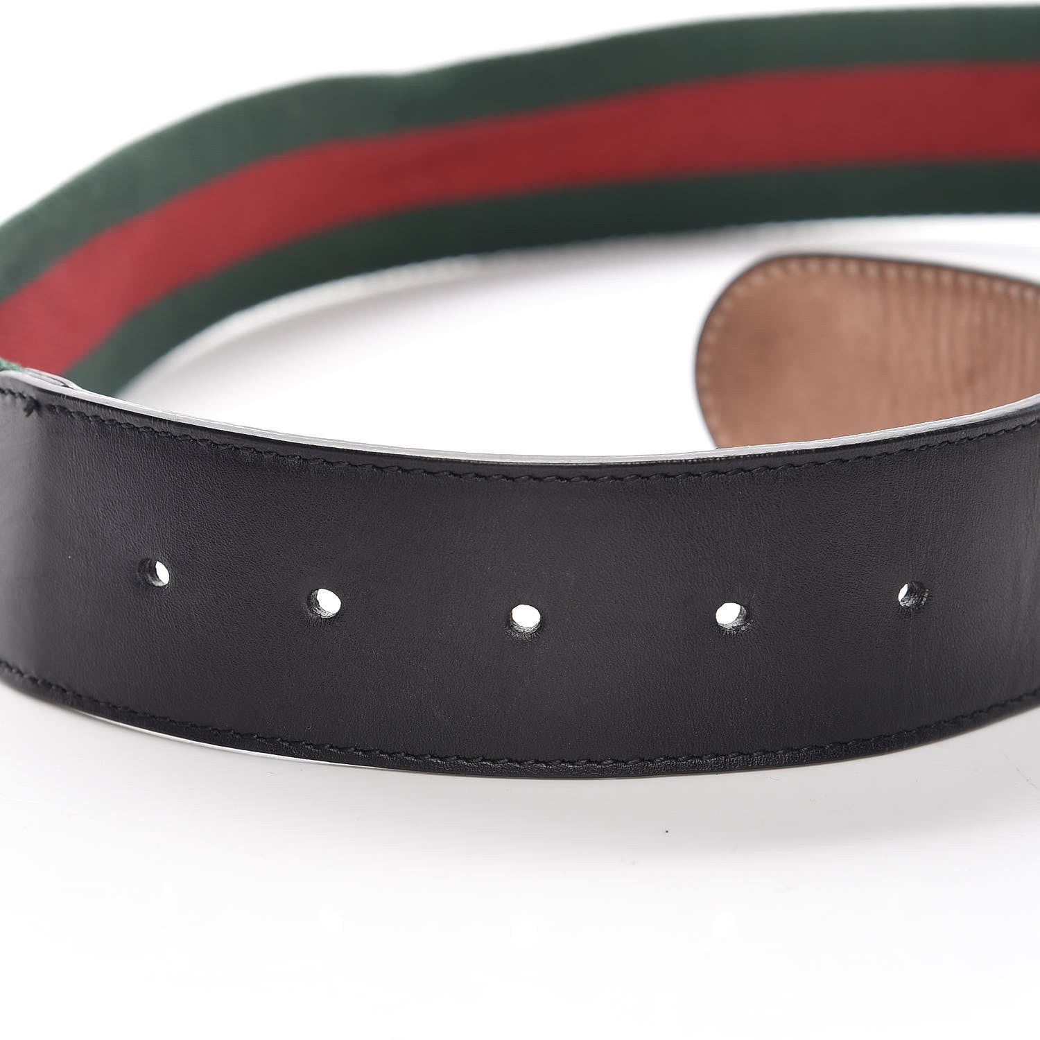 Gucci Nylon Calfskin Double G Web 40mm Belt 75 30 Green Red Black 5 of 8