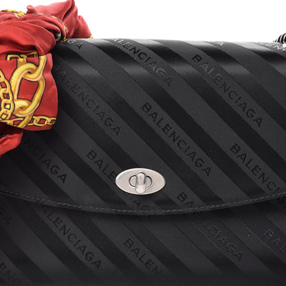 Balenciaga Nylon Jacquard Diagonal Logo Medium Scarf Lock Chain Shoulder Bag Black Red 11 of 11