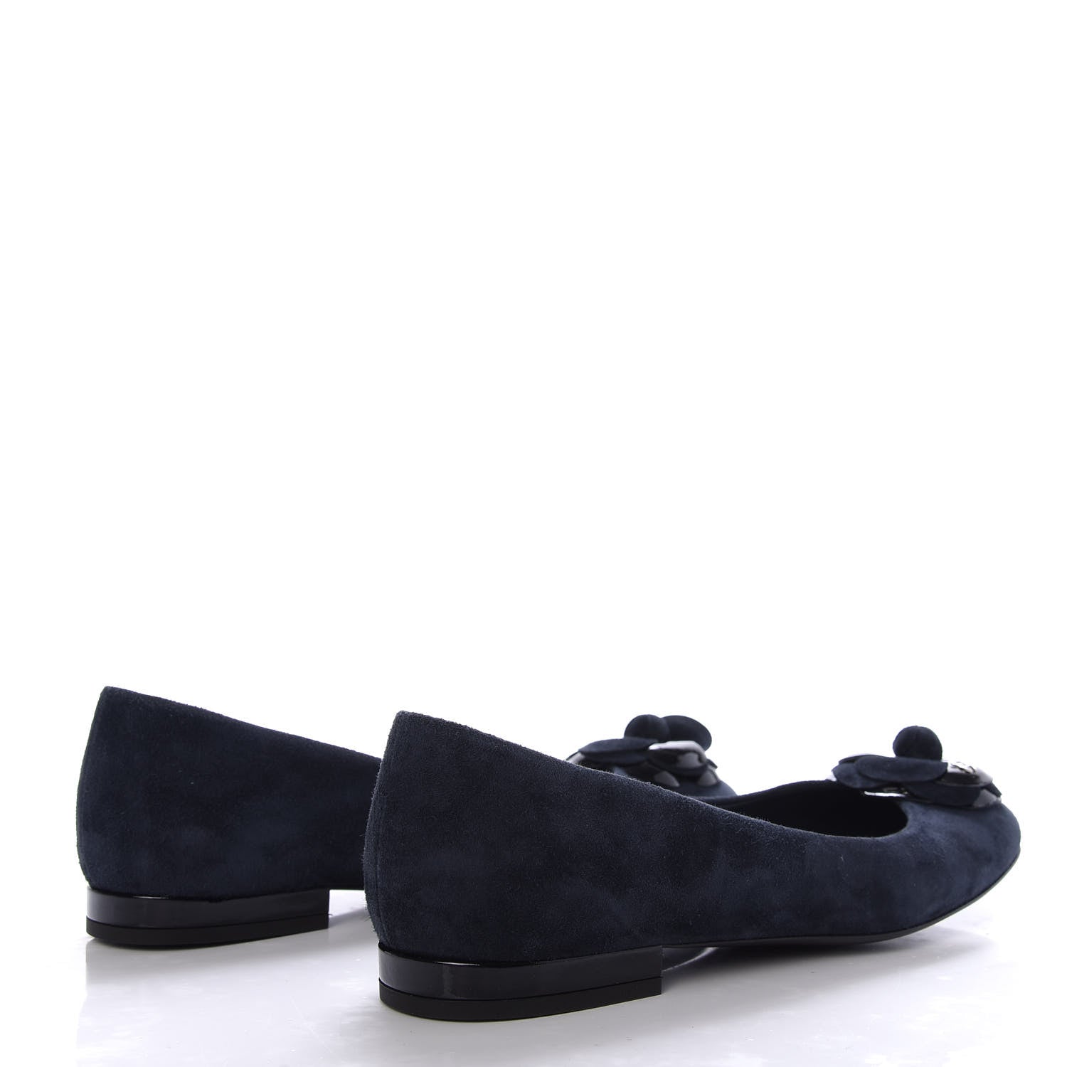 Chanel Suede Patent Camellia CC Ballerina Flat 37 Navy Black 4 of 10
