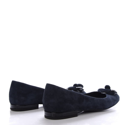Chanel Suede Patent Camellia CC Ballerina Flat 37 Navy Black 4 of 10