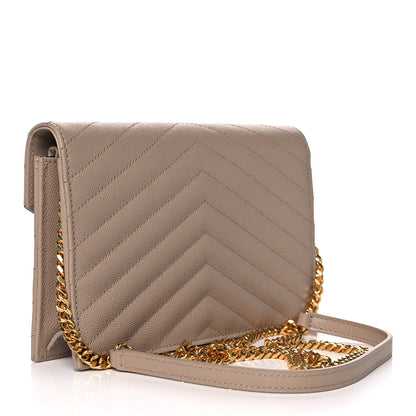 Saint Laurent Grain De Poudre Matelasse Chevron Monogram Envelope Chain Wallet Nude Powder 3 of 9