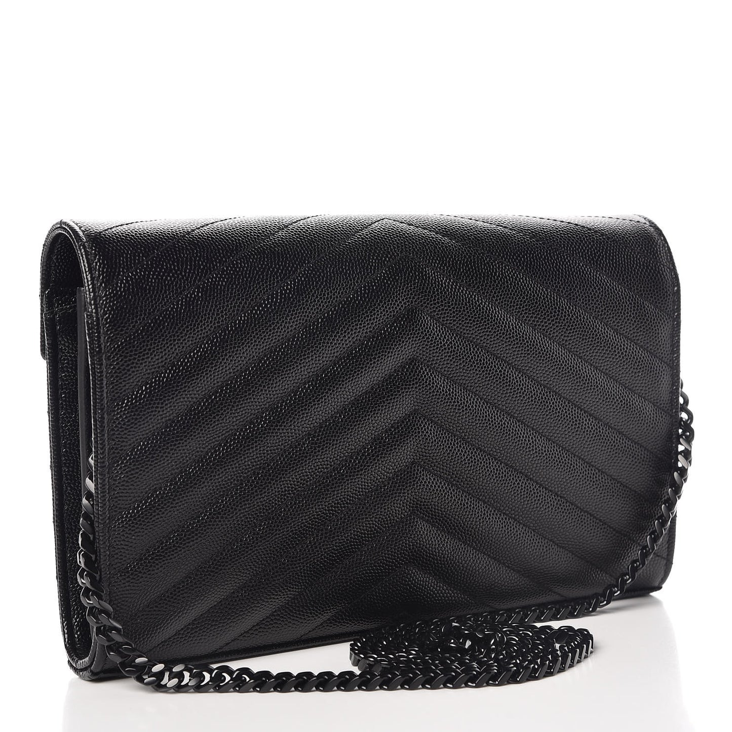 Grain De Poudre Matelasse Chevron Monogram Chain Wallet Black