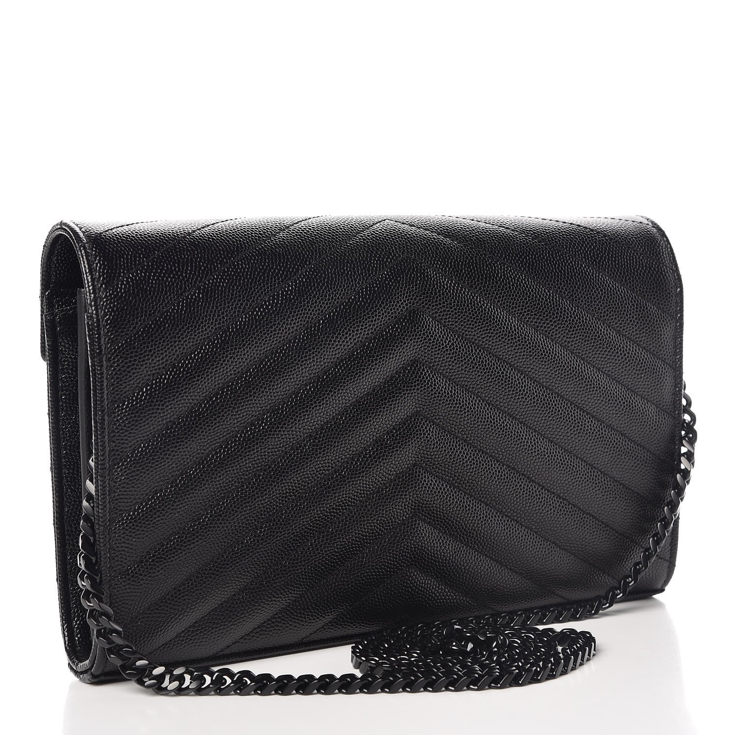 Saint Laurent Grain De Poudre Matelasse Chevron Monogram Chain Wallet Black 3 of 8