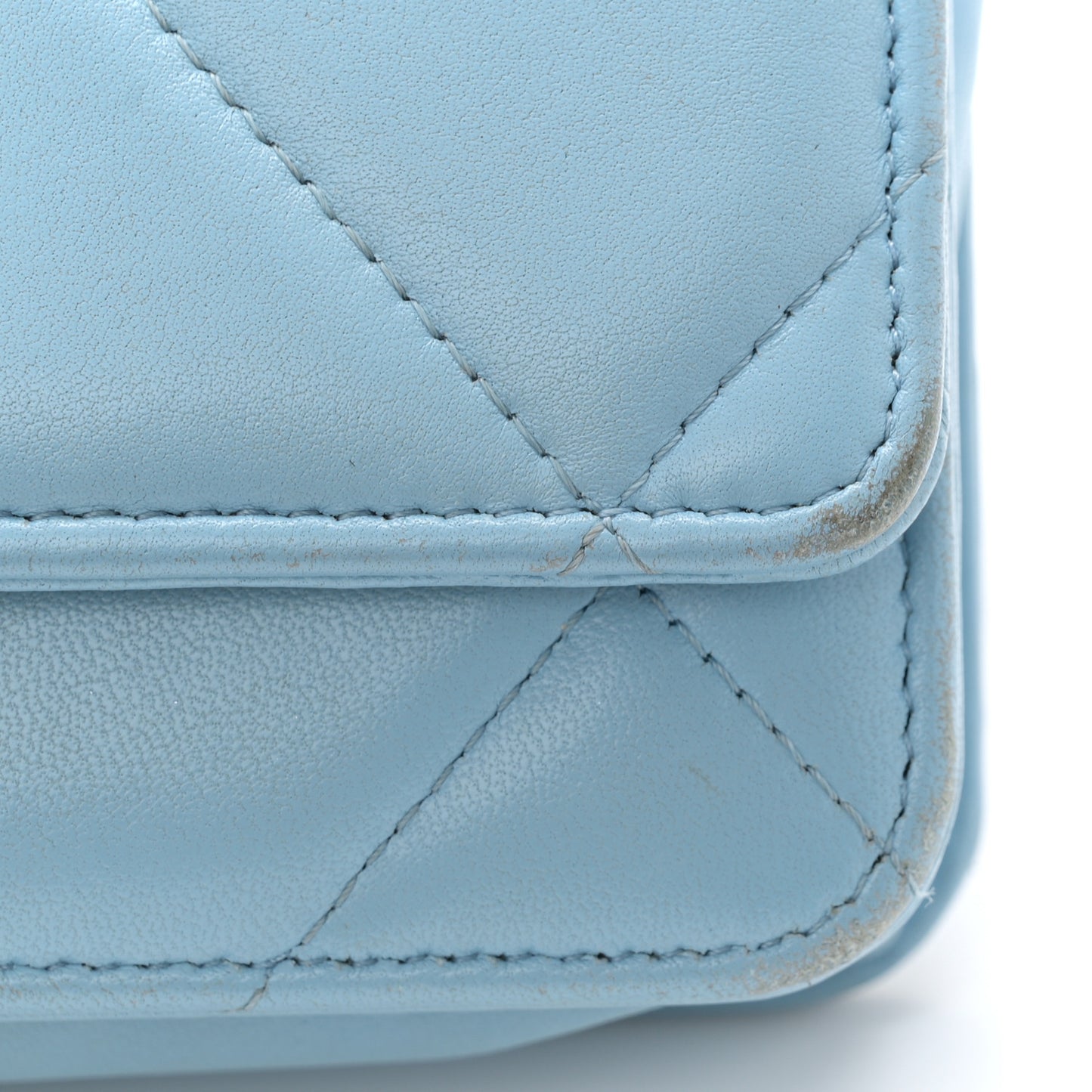 Lambskin Quilted Chanel 19 Wallet On Chain WOC Light Blue