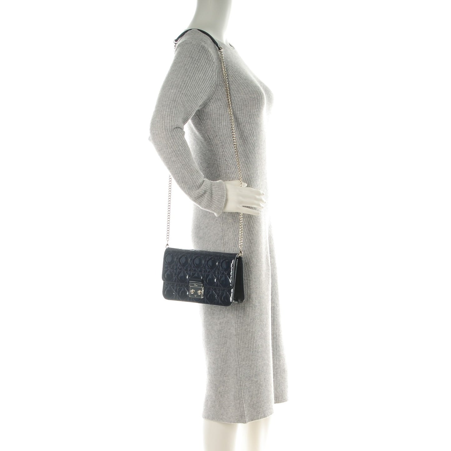 Patent Cannage Large Miss Dior Promenade Pouch Midnight Blue