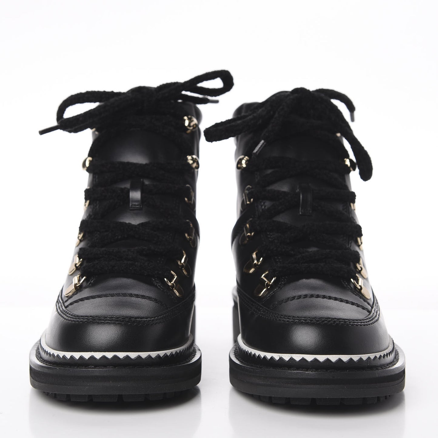 Calfskin Lambskin Lace Up Boots 35 Black