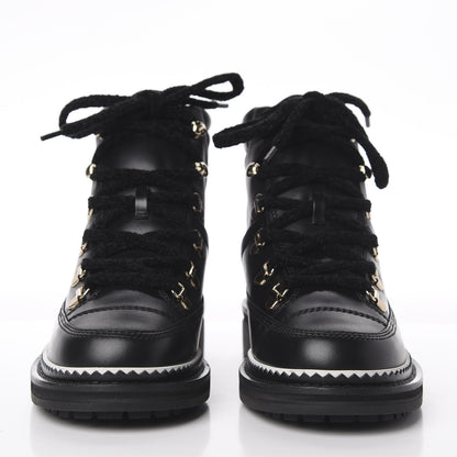 Chanel Calfskin Lambskin Lace Up Boots 35 Black 2 of 11