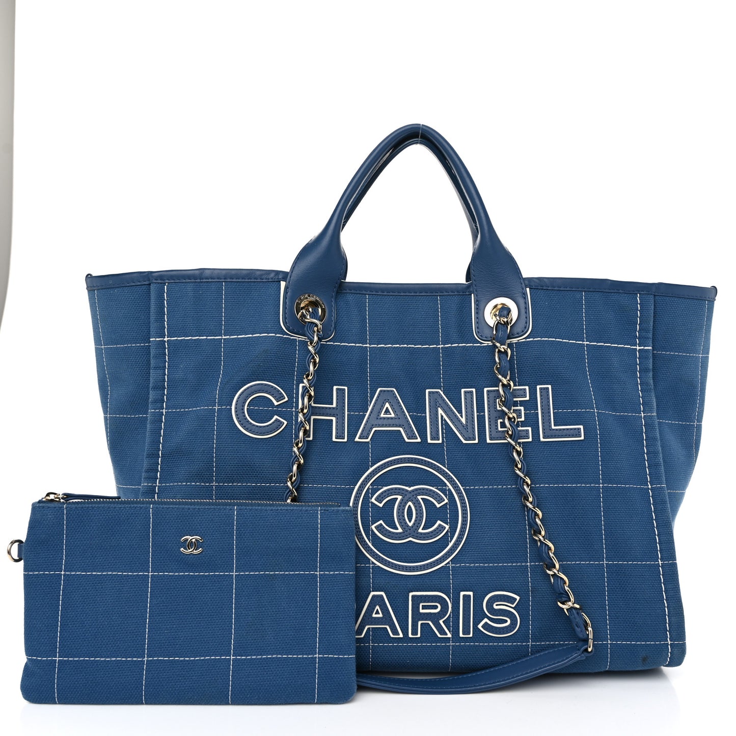 Cotton Medium Deauville Tote Blue White