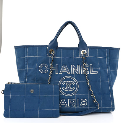 Chanel Cotton Medium Deauville Tote Blue White 3 of 12