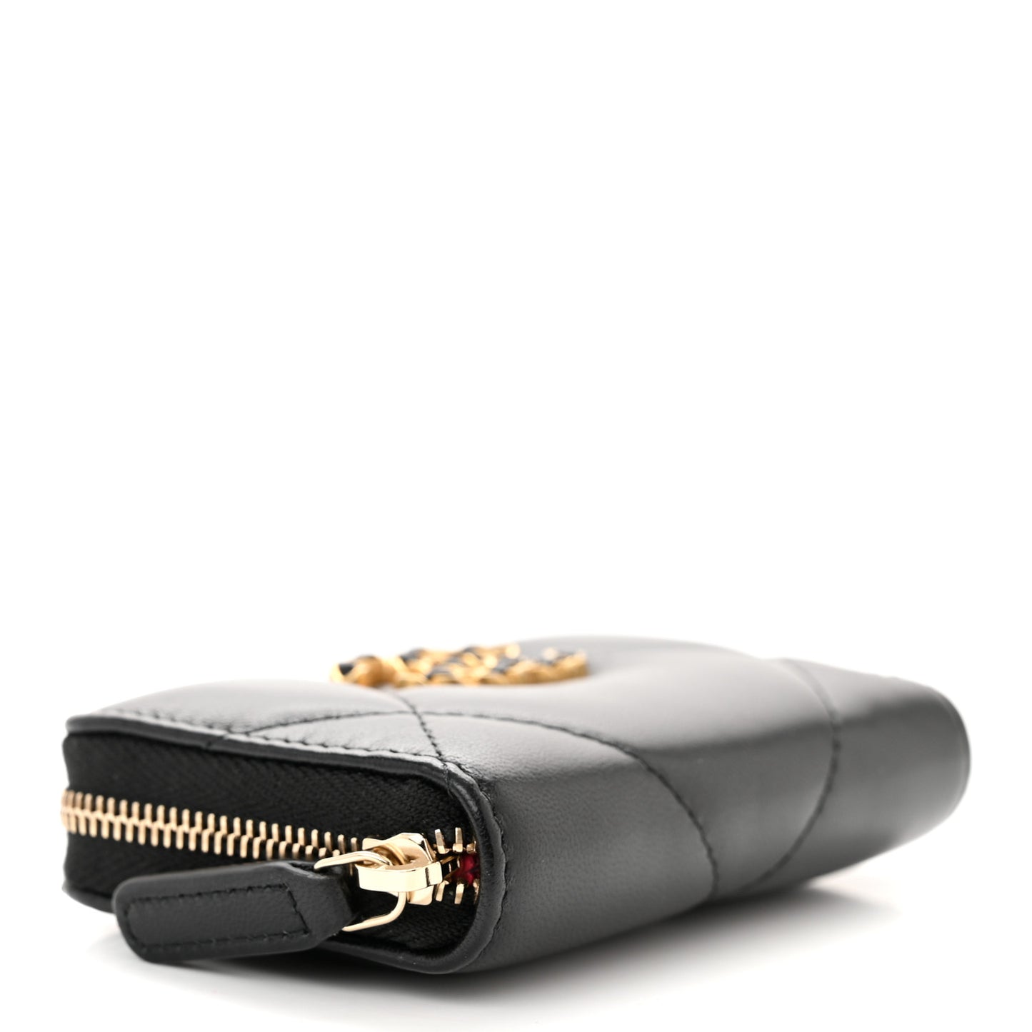Lambskin Quilted Chanel 19 Zip Around Coin Purse Wallet Black