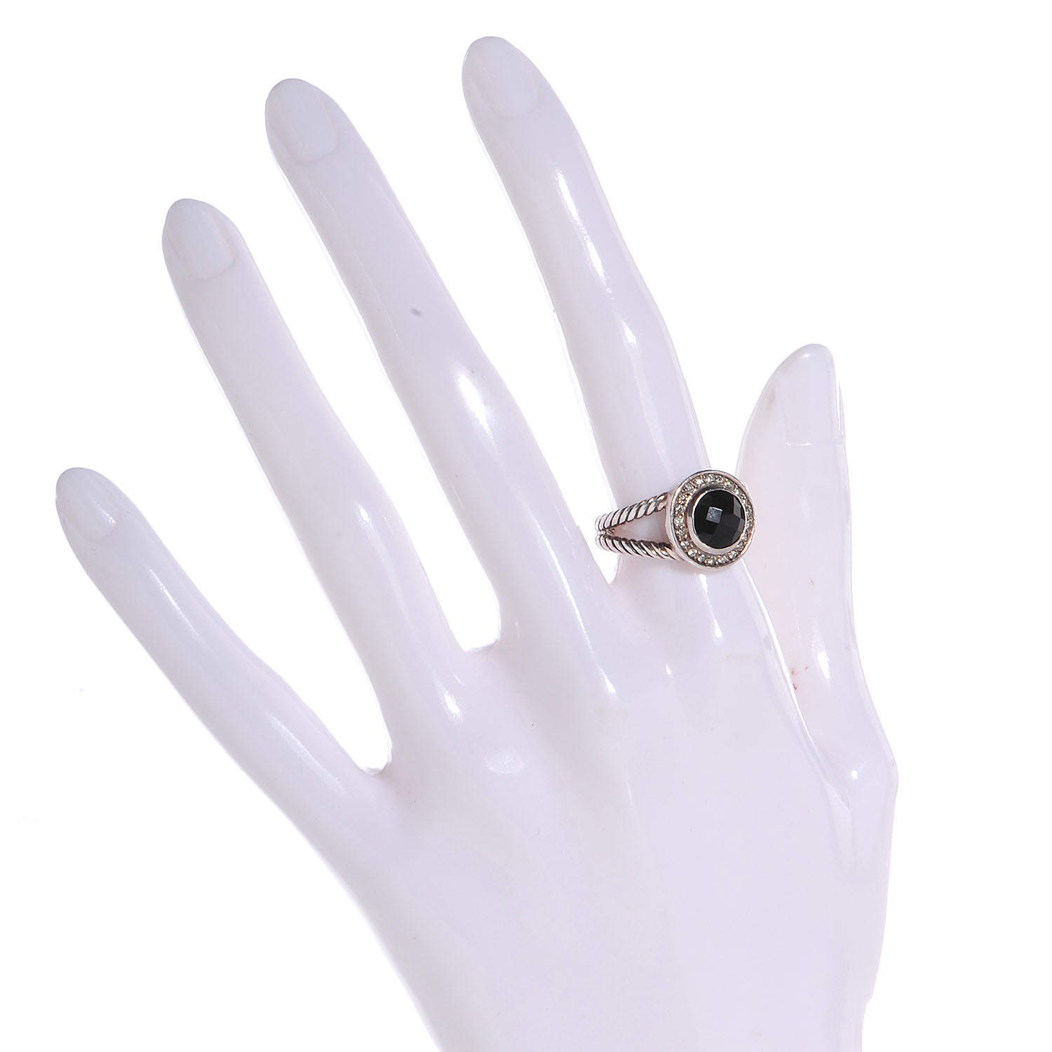 David Yurman Sterling Silver Diamond Black Onyx 8mm Petite Cerise Ring 53 6.5 2 of 5