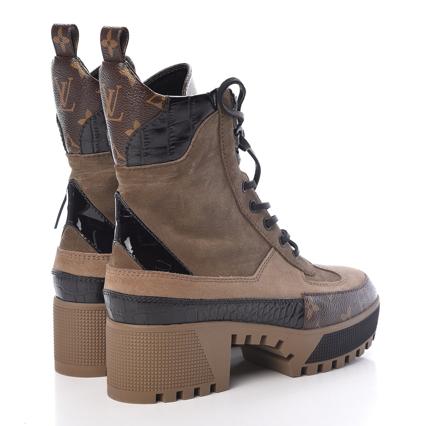 Suede Calfskin Monogram Laureate Platform Desert Boots 36 Taupe