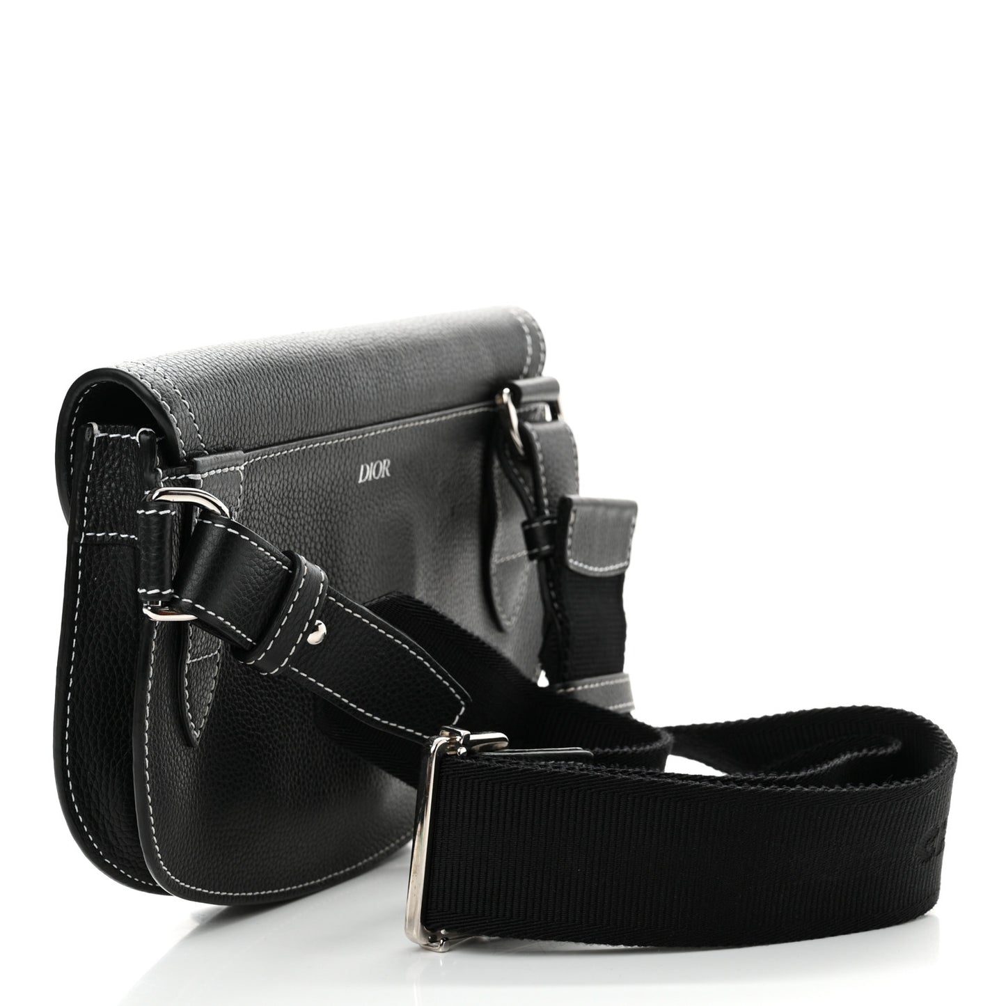 X KAWS Grained Calfskin Saddle Pouch Black