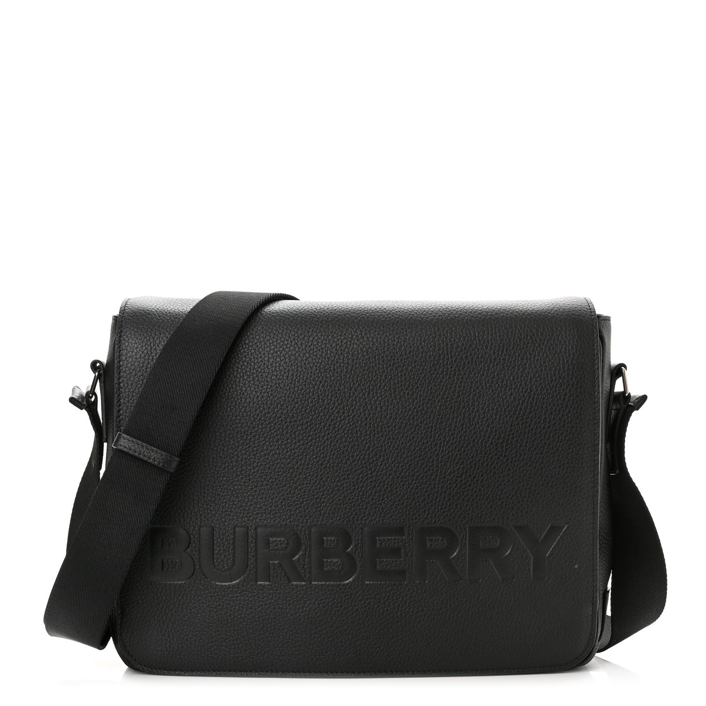 Grainy Calfskin Embossed Bruno Messenger Black