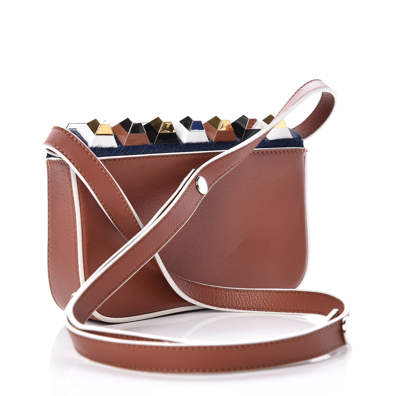 Fendi Vitello Dolce Calf Hair Studded Mini 3Baguette Shoulder Bag Caramello Iris 3 of 16