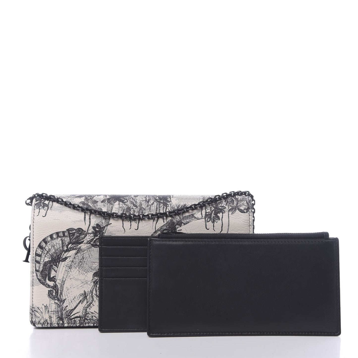 Calfskin Toile de Jouy Carnivora Wallet On Chain Pouch White