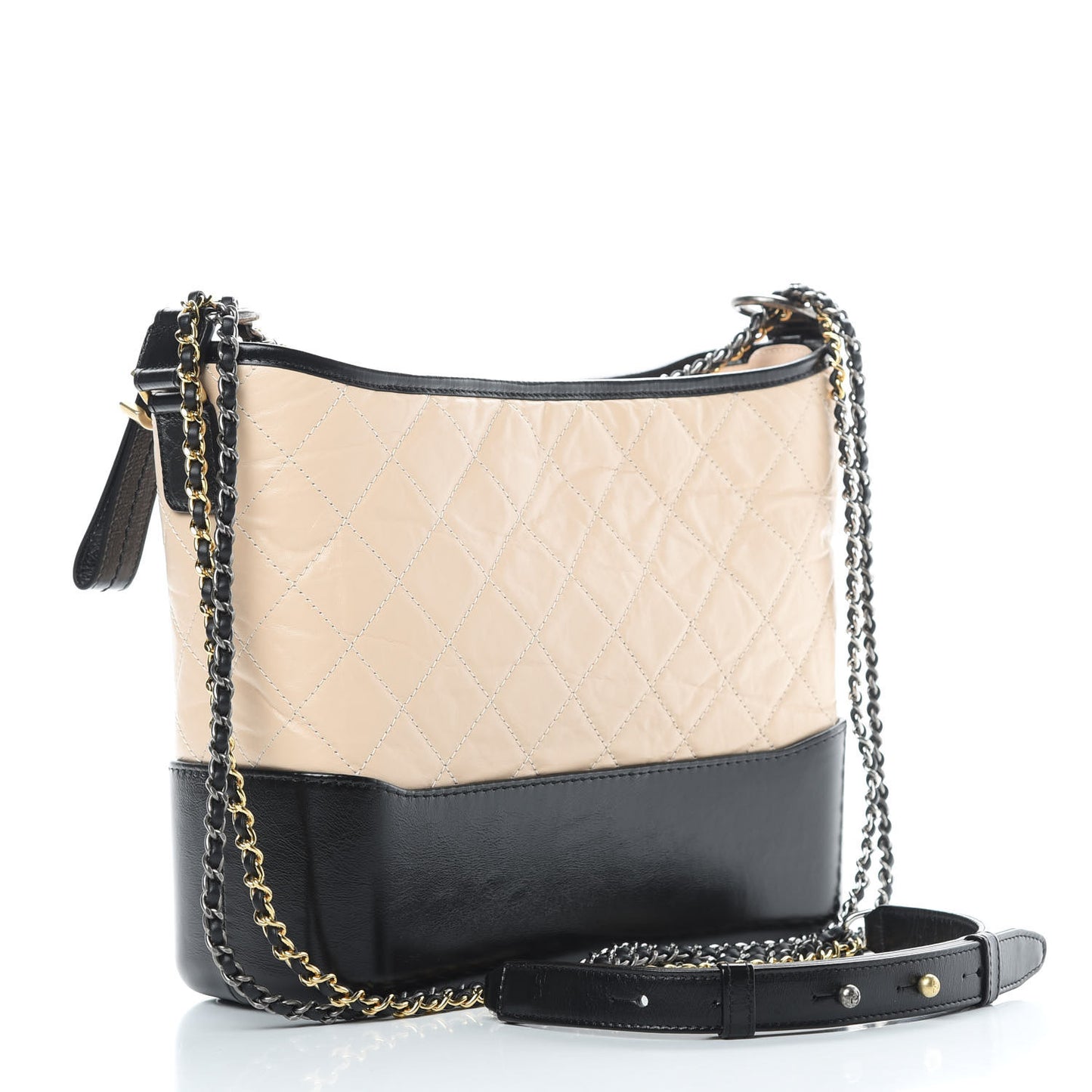 Aged Calfskin Quilted Medium Gabrielle Hobo Beige Black