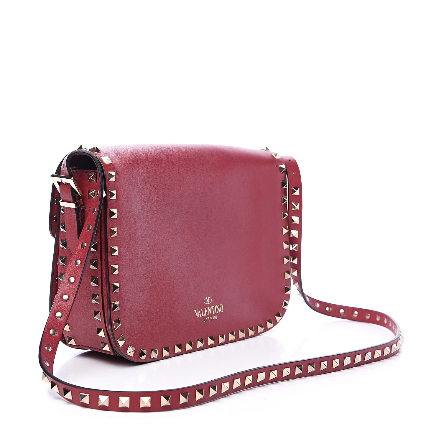 Vitello Medium Rockstud Flap Saddle Bag Scarlet