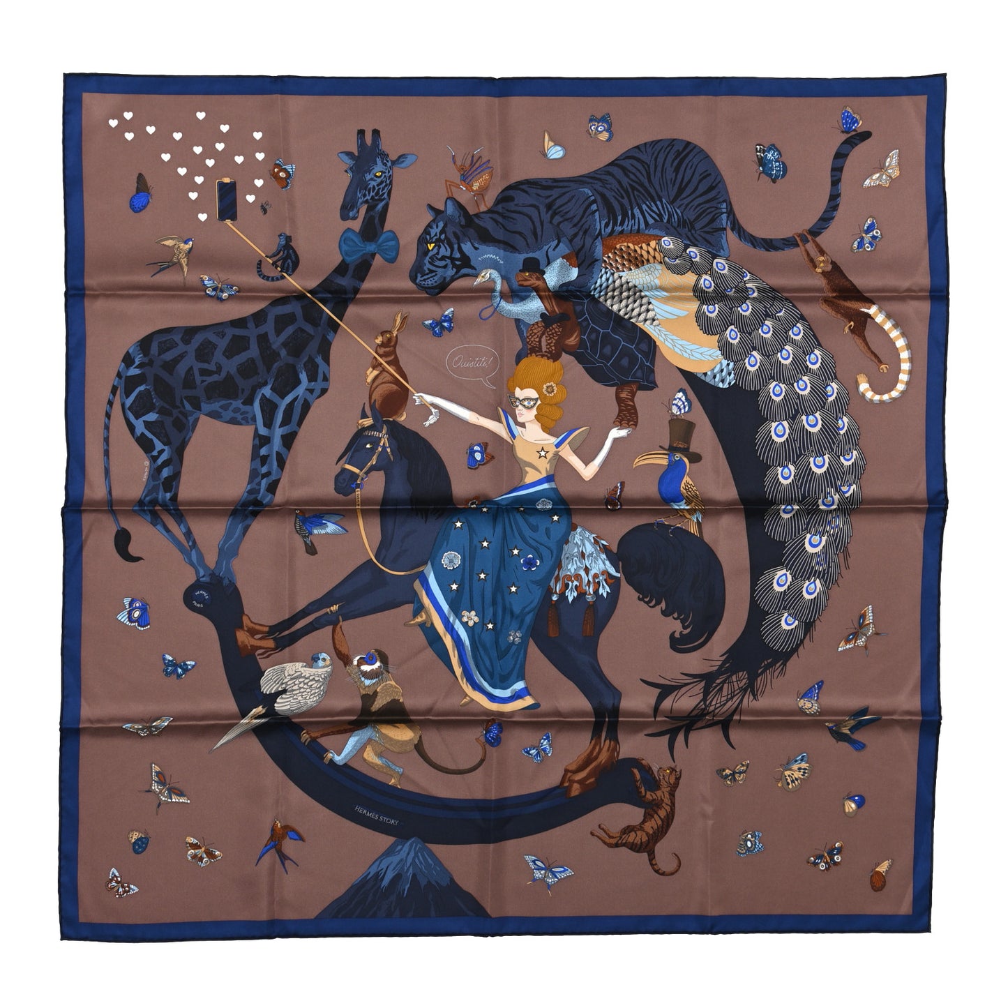 Silk Hermes Story Scarf 90 Marron Glace Bleu