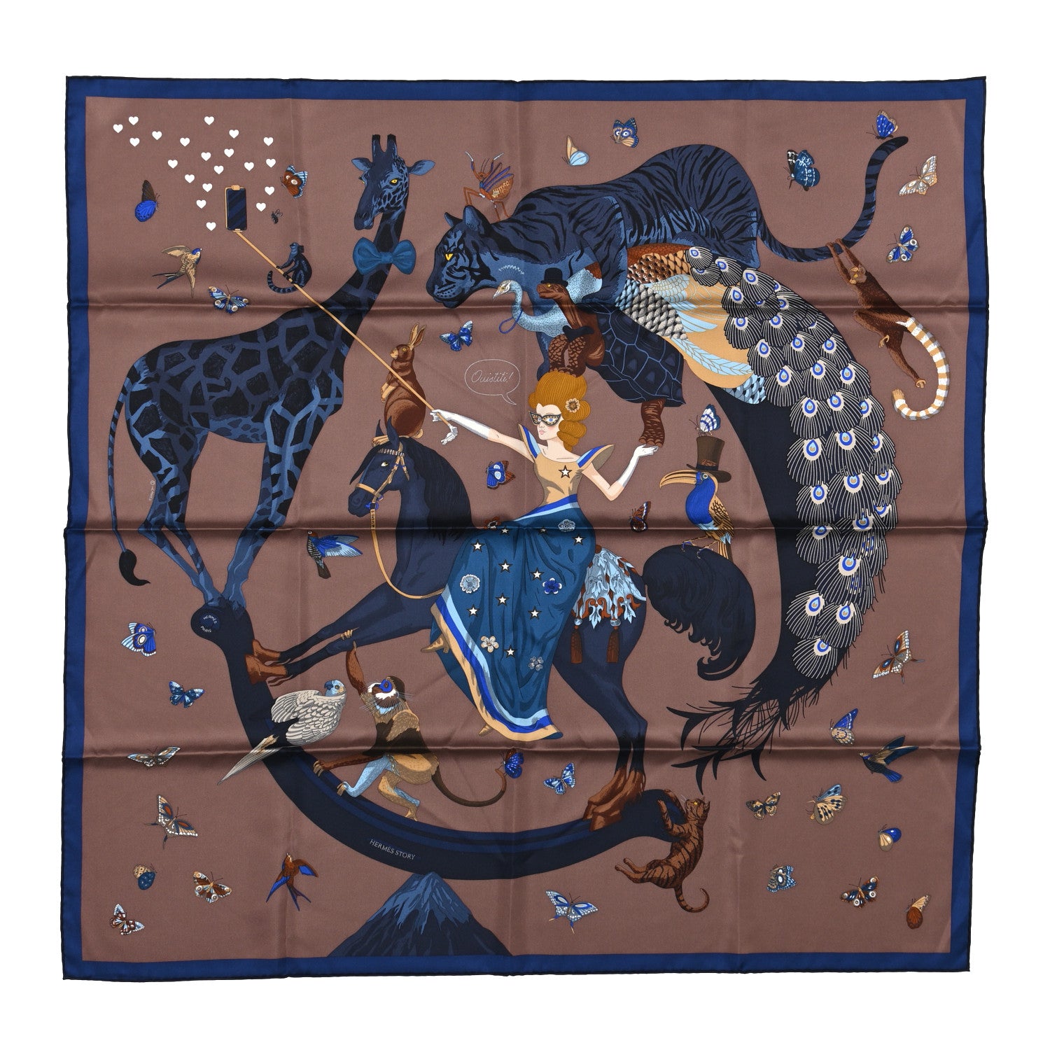 Hermes Silk Hermes Story Scarf 90 Marron Glace Bleu 1 of 3