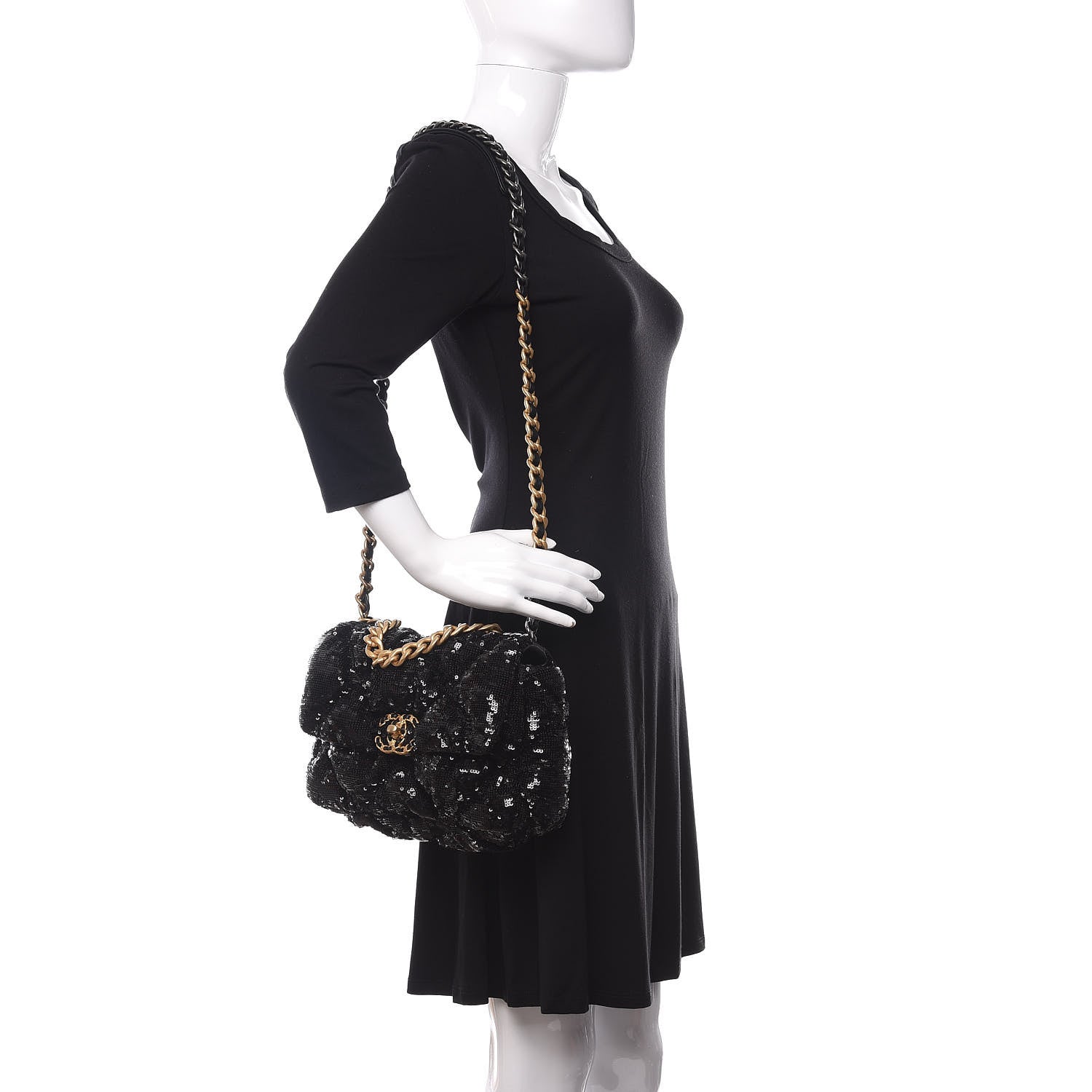 Chanel Sequin Quilted Medium 19 Flap Black 2 of 10
