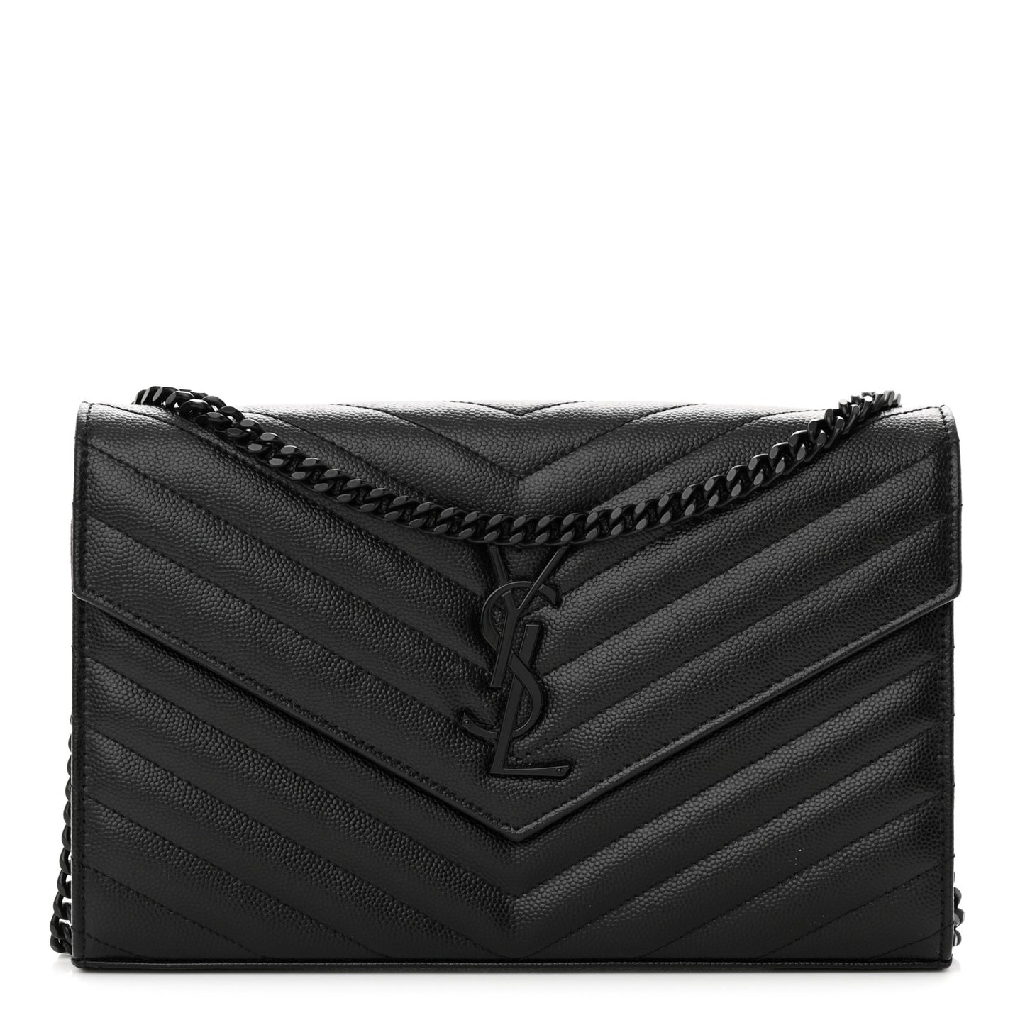Grain De Poudre Matelasse Chevron Monogram Monochrome Chain Wallet Black