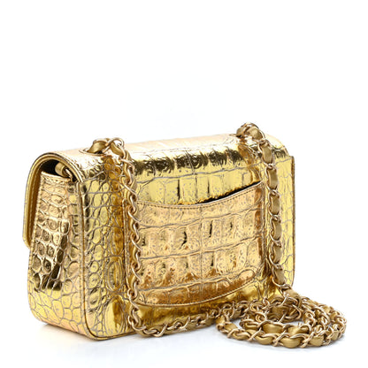 Chanel Metallic Calfskin Crocodile Embossed Cocodile Rectangular Mini Flap Gold 3 of 9