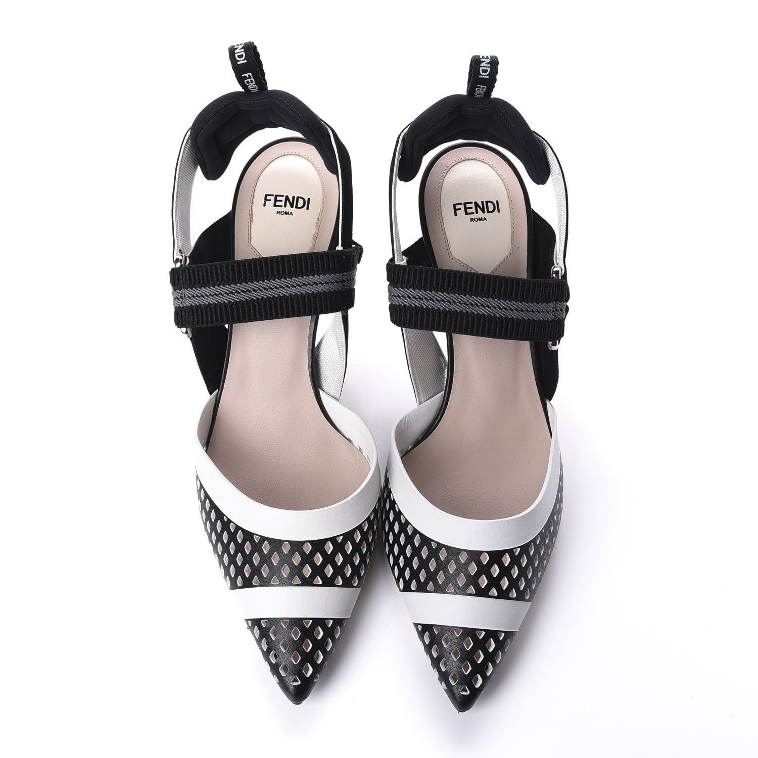 Fendi Calfskin Perforated Colibri 85mm Slingback Pumps 36.5 Black 5 of 9