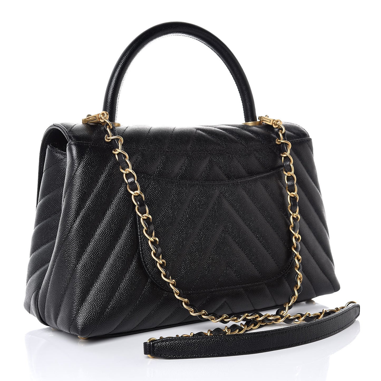 Caviar Chevron Quilted Small Coco Handle Flap Black
