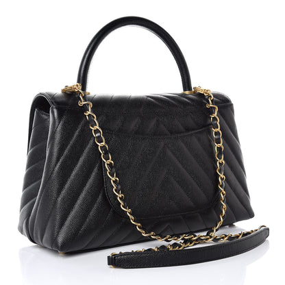Chanel Caviar Chevron Quilted Small Coco Handle Flap Black 3 of 8