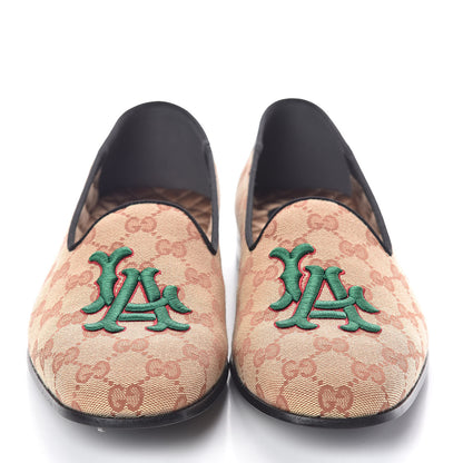 Gucci X MLB GG Monogram LA Dodgers Embroidered Mens Loafers 9 Beige Ruggine Black 2 of 8