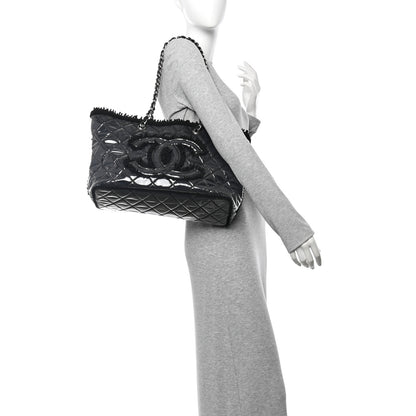 Chanel Vinyl Quilted Funny Tweed Tote Black 2 of 14